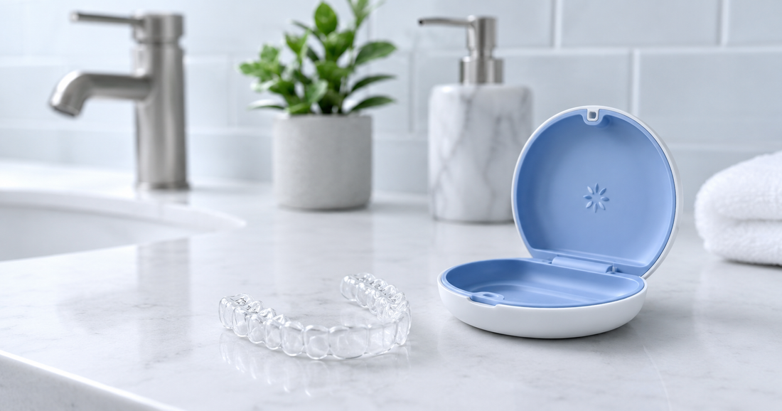 Clear retainer on bathroom counter — why does my retainer still smell after cleaning