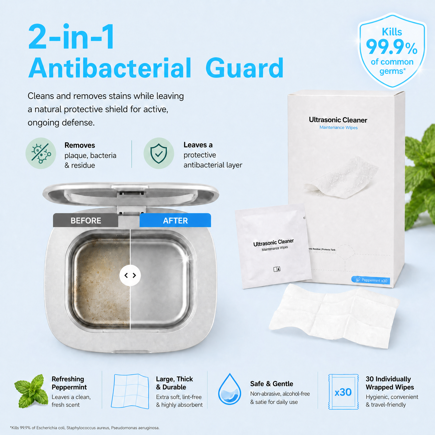 Voraiya Mint-Scented Eco-Friendly Ultrasonic Cleaner Wipes – 30pcs